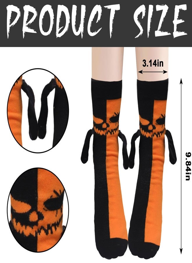 Blinket 2 Pairs Halloween Novelty Sock - Magnetic Funny Couple Best Friend Gift, Evil Pumpkin Faces and Green Zombies Holding Hands Sock Funny 3D Magnetic socks for Man Women - Image 2